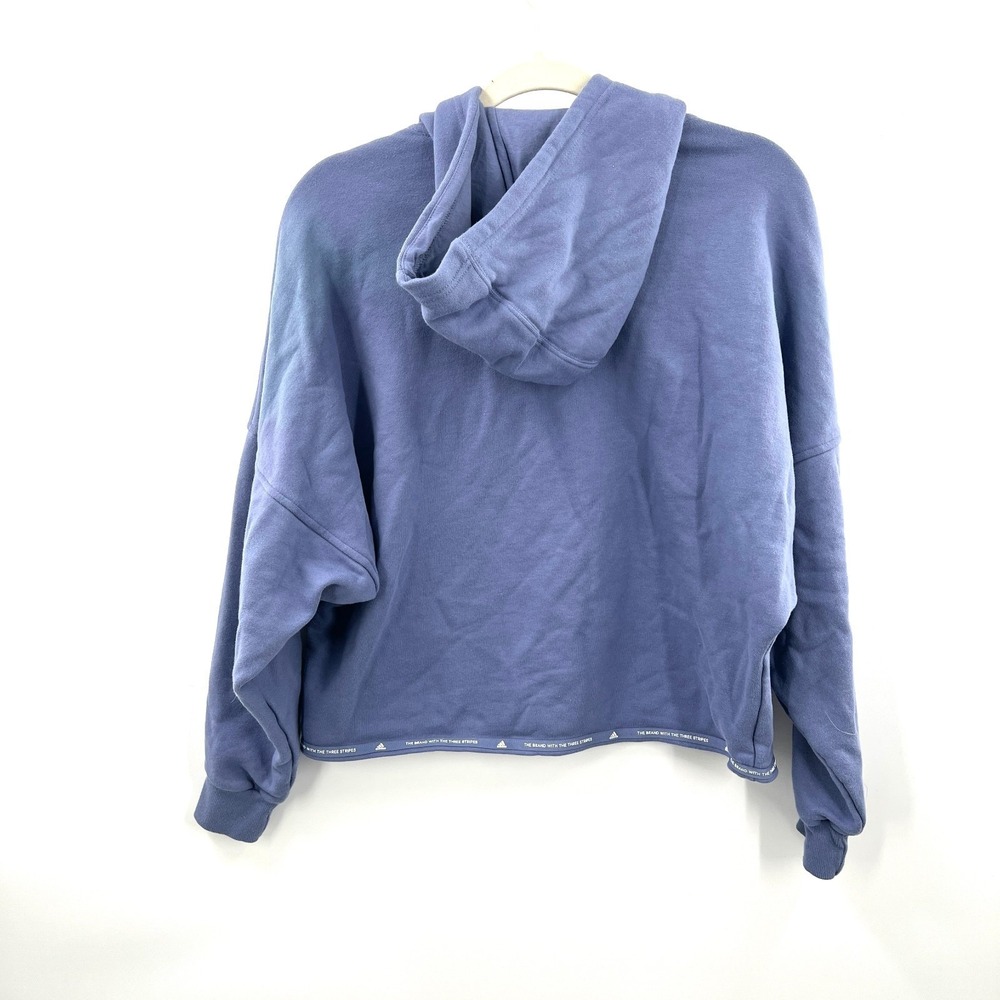 Adidas Periwinkle Cropped Hoodie Hem Detail pullover lounge casual sporty top S - Picture 9 of 10